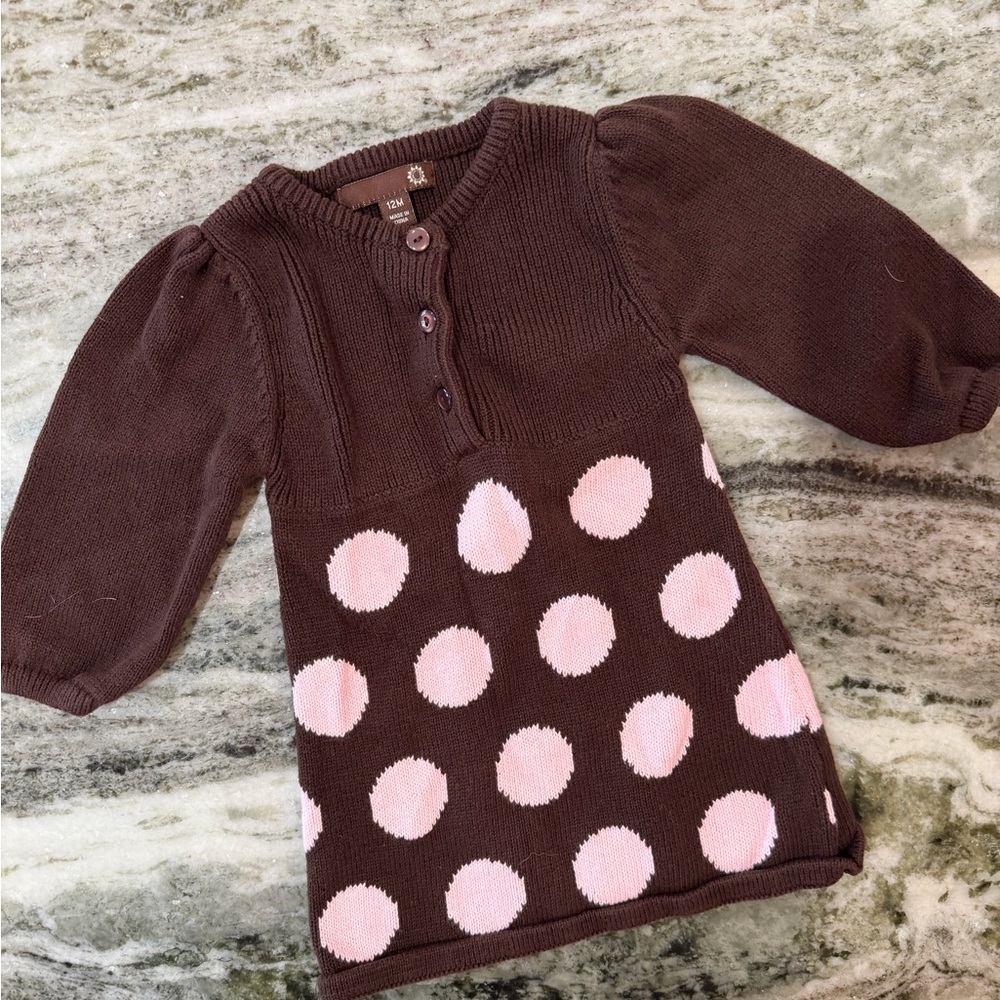 Brown and Pink Polka Dot Dress 100% Cotton
Size 12 Months